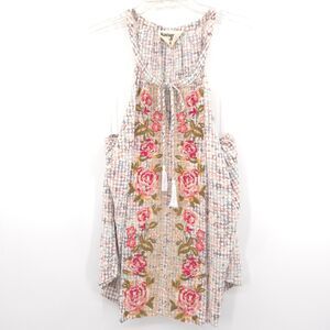 Savana Jane womens floral embroidered tank top Size 2X tassels Boho